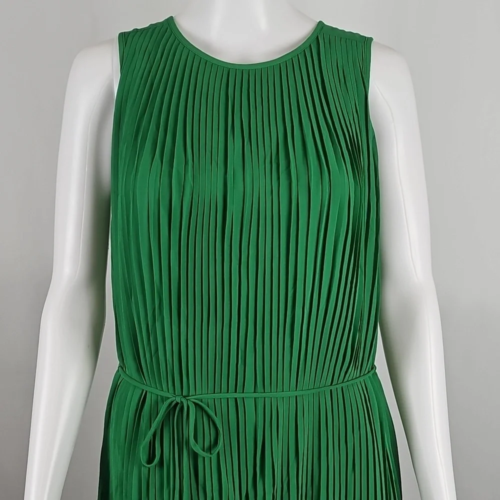 Banana Republic Forest Green Georgette Micro Pleated Sleeveless Mini Dress